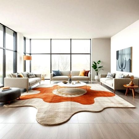 Handcrafted Abstract Freeform Terracotta Ivory Area Rug